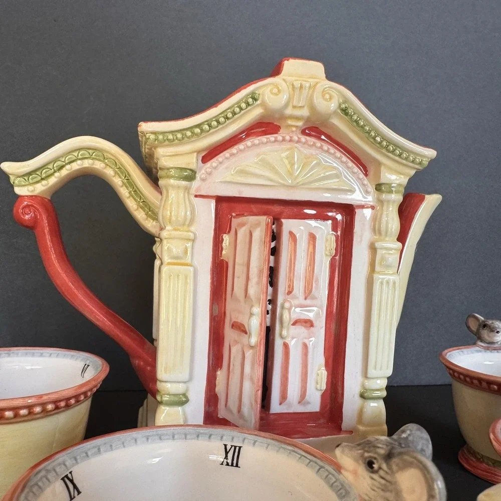 Vintage Department 56 Storybook Hickory Dickory Dock Handpainted Ceramic Tea Set